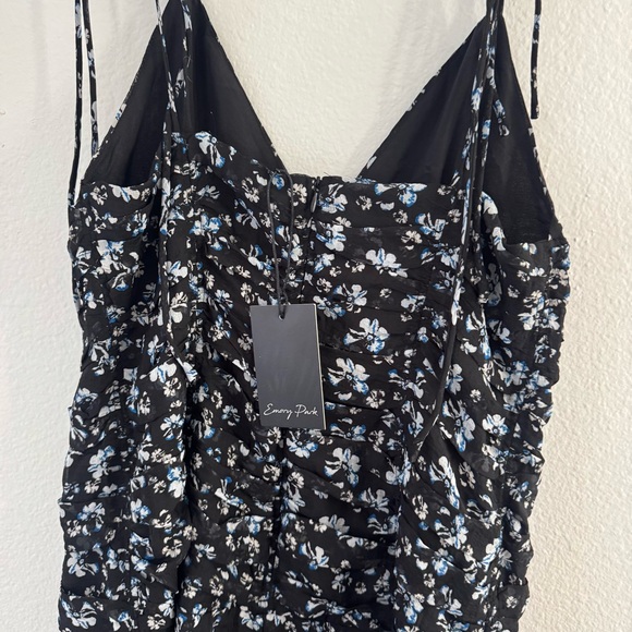 Emory Park Black and Blue Miriam Floral Ruched Midi Dress Size Large NWT - Picture 8 of 8